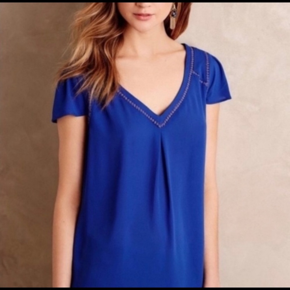 Anthropologie Maeve Cap Sleeve Cobalt Blue Blouse